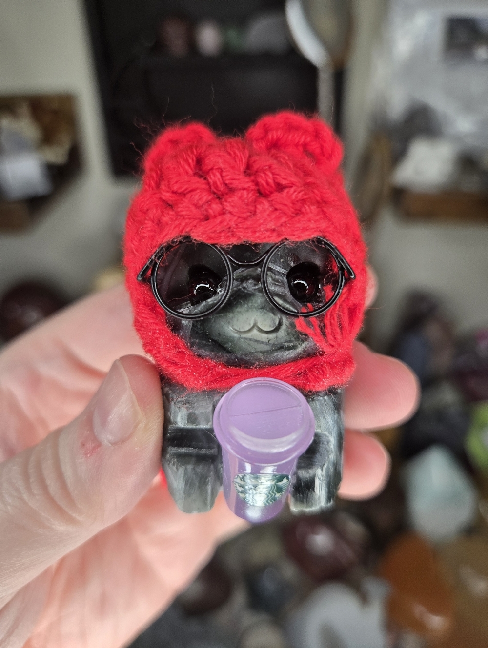 Bloodstone (Heliotrope) Purple Starbucks Knit Bear Winter Hat Crystal Buddy